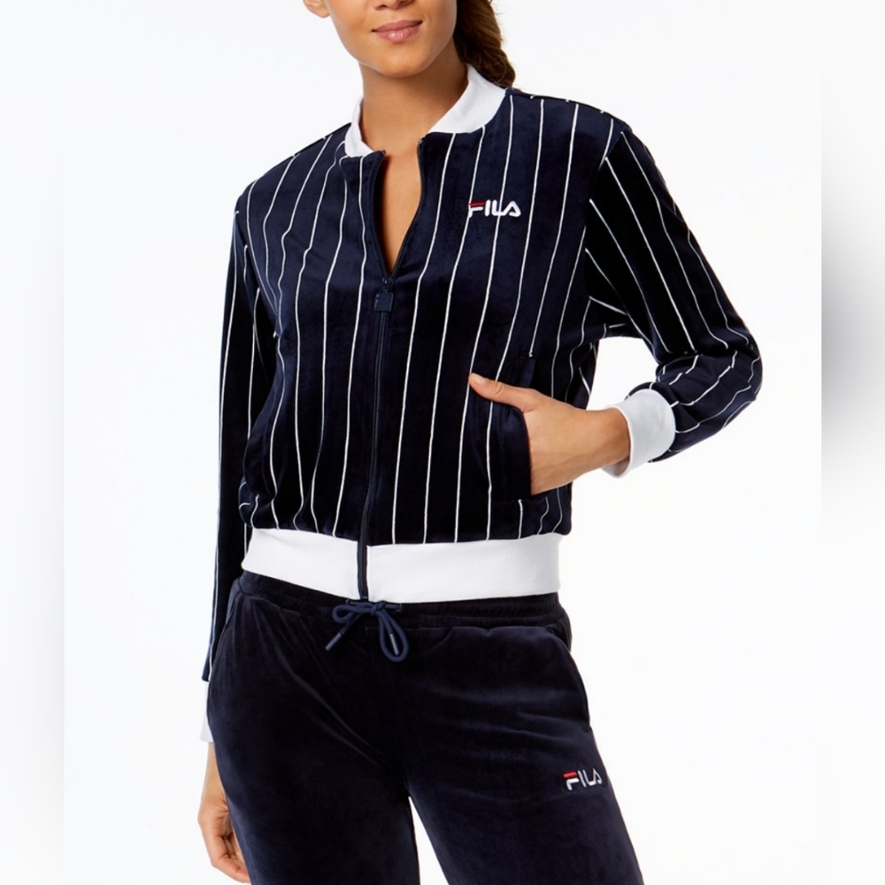 FILA Alaska Velour Pinstripe Bomber Jacket